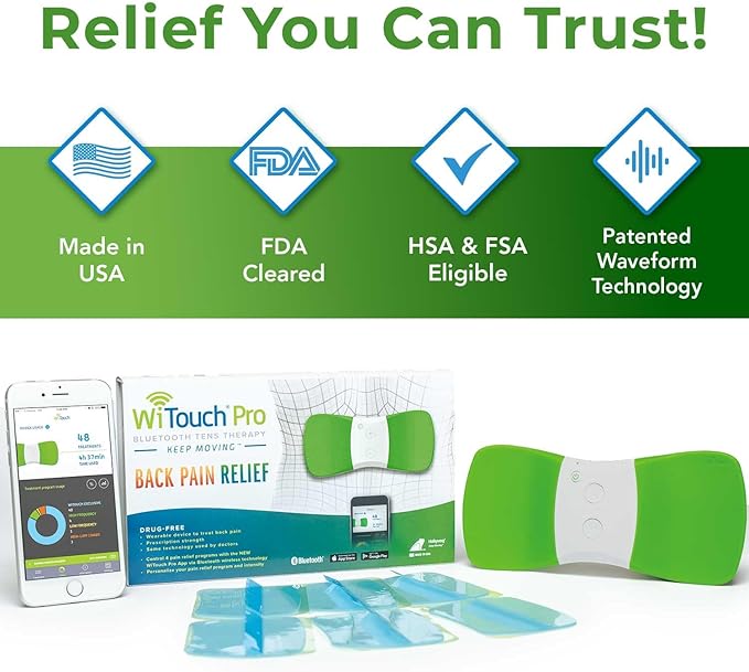 WiTouch Pro Bluetooth TENS Unit – Wireless Lower Back Pain Relief Device | (3 Pairs)