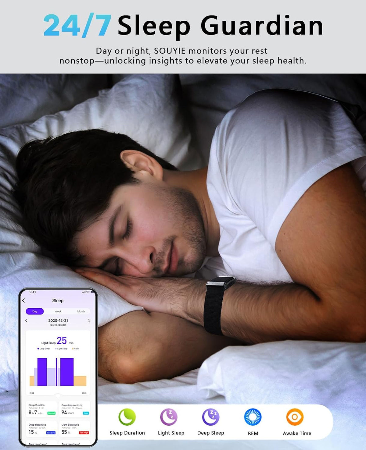 souyie smart bracelet for men women, 24/7 health showing dimensions
