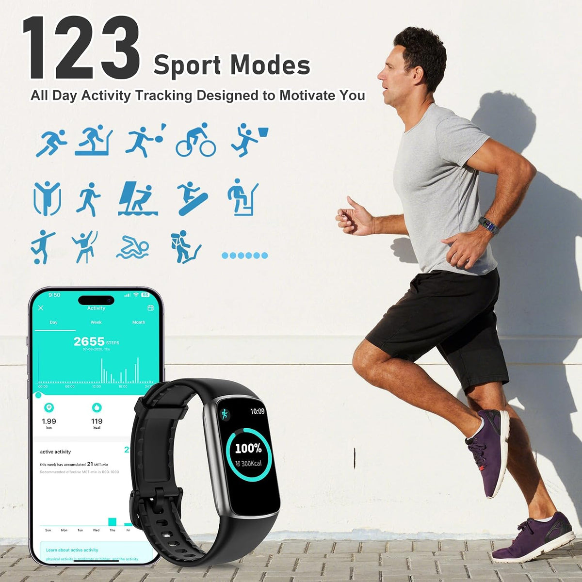 zeacool fitness tracker with 24/7 heart rate, blood showing dimensions