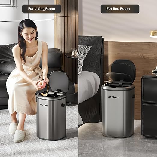 MRBIN Stainless Steel Adsorption Motion Sensor Trash Can Removable, 18L /