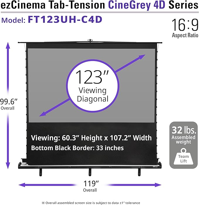 Elite Screens ezCinema Tab-Tension CineGrey 4D, 123-inch 16:9, Manual Floor