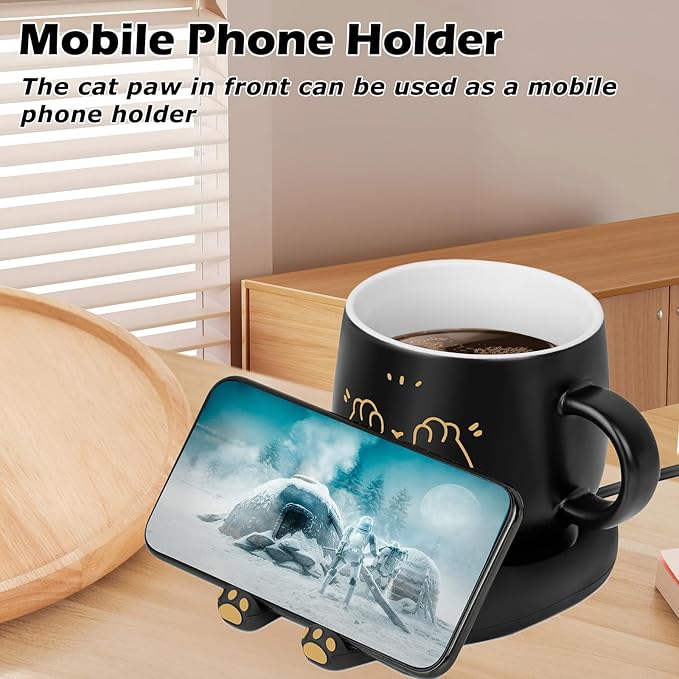 PUSEE Coffee Mug Warmer & Cute Cat Mug Set, Coffee Cup Warmer