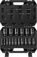 25-Piece 1/2" Drive Socket Set, Deep Sockets, Extension Bars, 1/2" F to 3/8" M