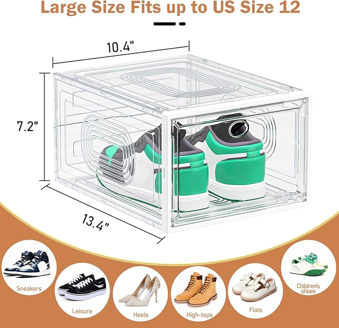 10 Pack Thicken Shoe Organizer Stackable, Upgraded Sturdy Shoe Storage Box