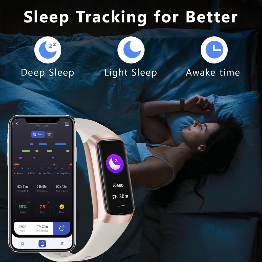 troty fitness tracker with heart rate/blood oxygen/sleep monitor showing dimensions