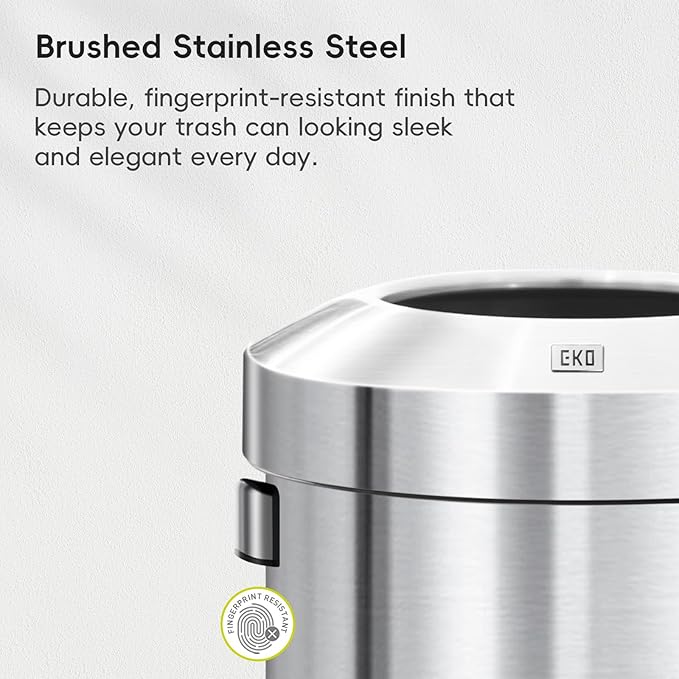 EKO 16-Gallon Round Stainless Steel Open Top Trash Can, Large Commercial Waste