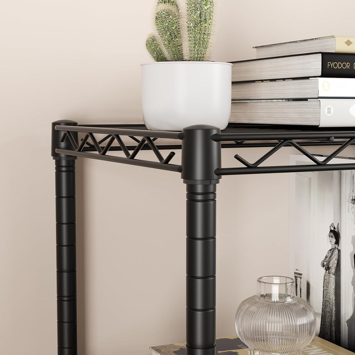 SINGAYE 4 Shelves Storage Shelf Wire Shelving Unit Metal Adjustable Wheels