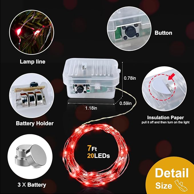 pozzolanas 100 Pack Red Battery Operated String Lights - 7ft Waterproof Fairy...