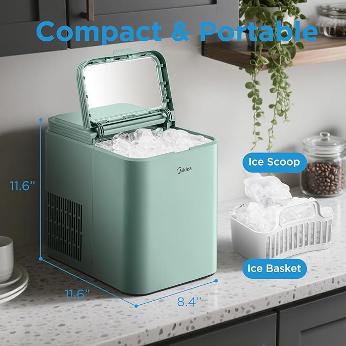 Midea MERI26B1AGN Countertop Bullet-Ice Maker, 8 Ice Bullets Ready in 6 Minutes