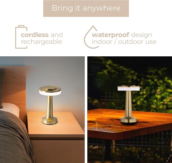 Radiance LED Cordless USB-C Re-Chargeable Desk Lamp, 5200mAh Battery Operated
