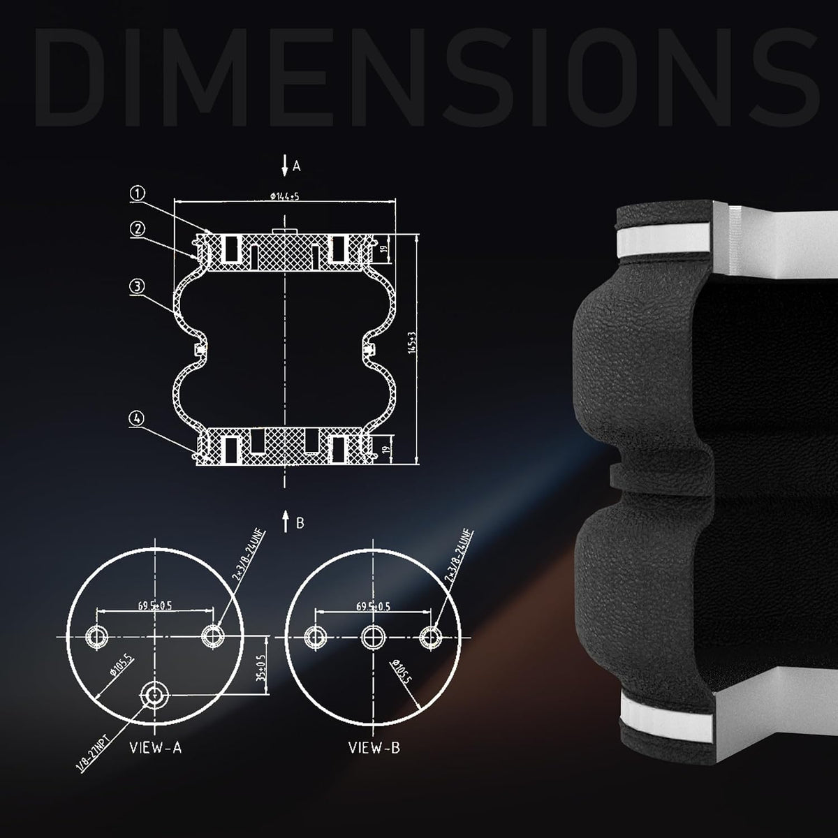 deeagle 57375 rear air bags suspension kit for showing dimensions