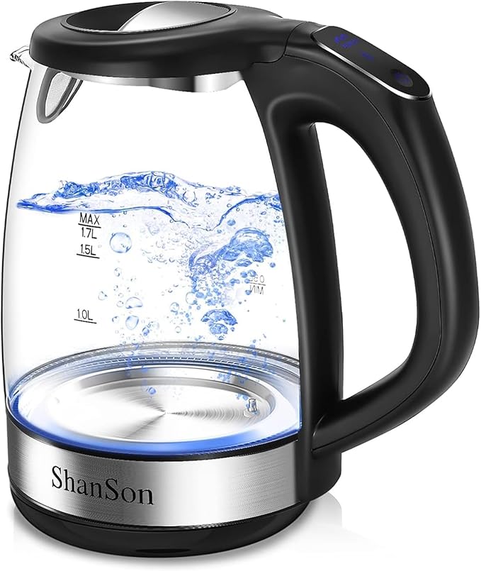 ShanSon 1.7L Electric Glass Kettle 1500W Temperature Control Fast Water Boiler