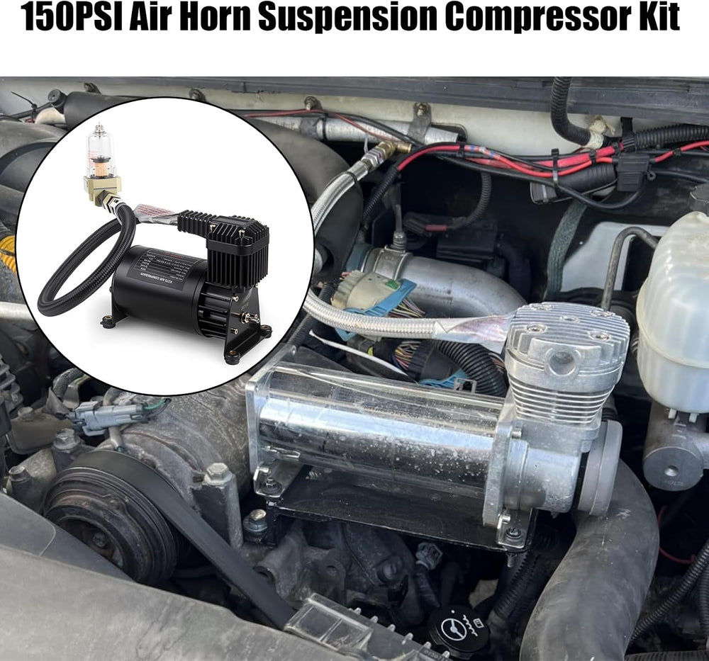 12V 150PSI Air Horn Suspension Compressor Kit 3/8 NPT Black