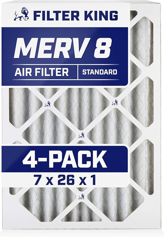 Filter King 7x26x1 Air Filter | 4-PACK | MERV 8 HVAC Pleated A/C Furnace