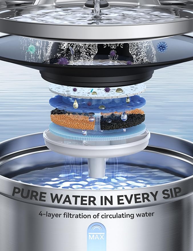 Wireless Cat Water Fountain FEELNEEDY Stainless Steel Automatic Pet Water
