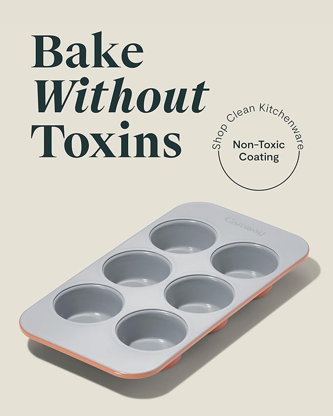 Caraway Nonstick Ceramic 6 Cup Muffin Pan – Non-Toxic, PTFE & PFOA Free – Oven