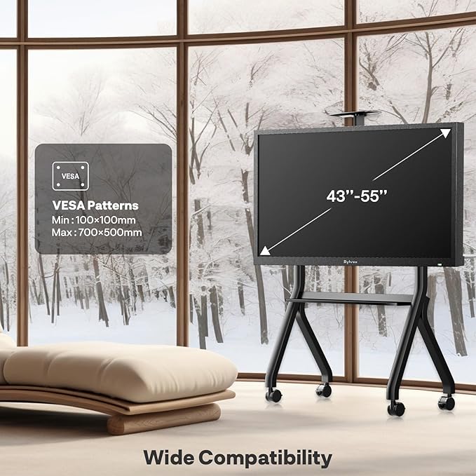 Sylvox Rolling TV Stand for 43-55 Inch Outdoor TVs, Mobile TV Cart Floor TV