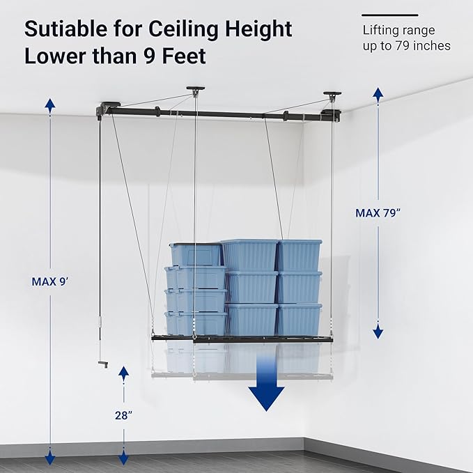 FLEXIMOUNTS GL1 Overhead Garage Lifting Storage Rack, 4x4 Ft Heavy-Duty Metal