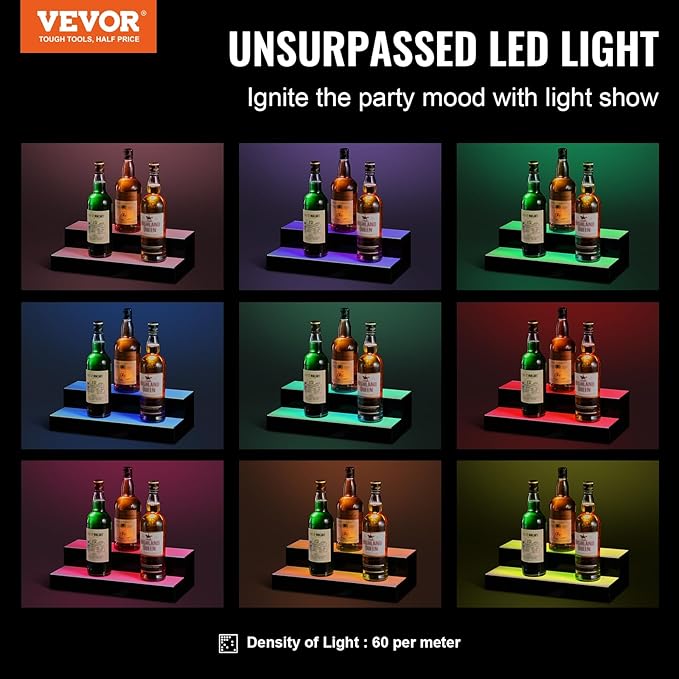 VEVOR LED Lighted Liquor Bottle Display, 2 Tiers 16 Inch Commercial Illuminated