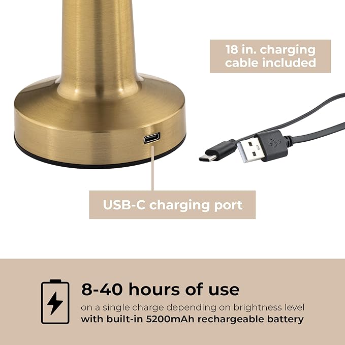 Radiance LED Cordless USB-C Re-Chargeable Desk Lamp, 5200mAh Battery Operated