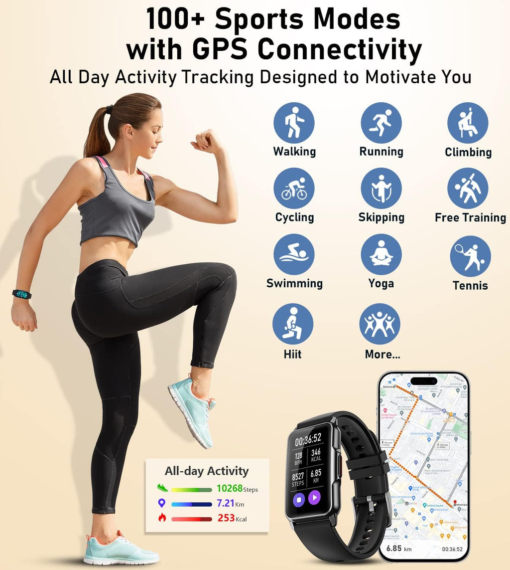 Fitness Tracker with Heart Rate Blood Oxygen Blood Pressure Sleep Monitor Step Calorie Counter Pedometer IP68 Waterproof