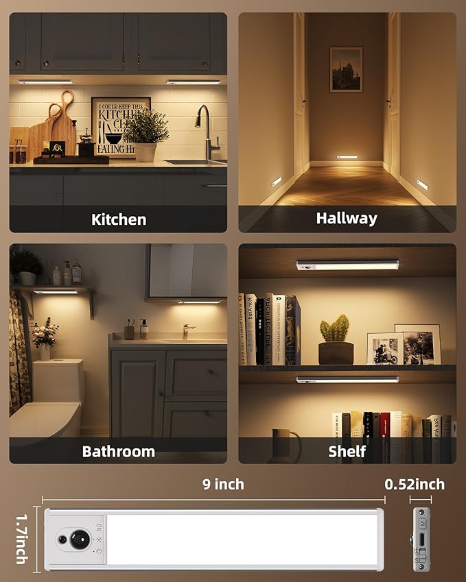EZVALO 5-Pack Under Cabinet Lighting, 2400mAh Motion Sensor Light, LED Closet