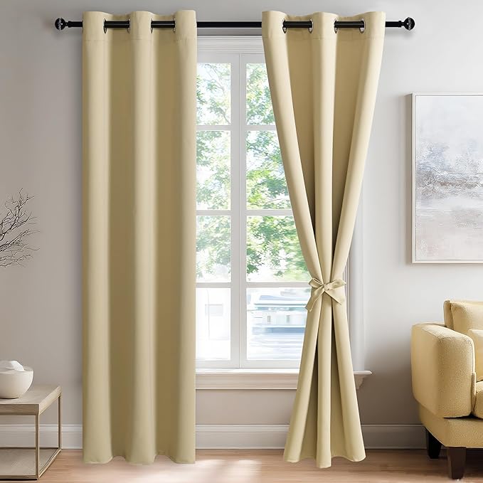 JIUZHEN Light Beige Blackout Curtains