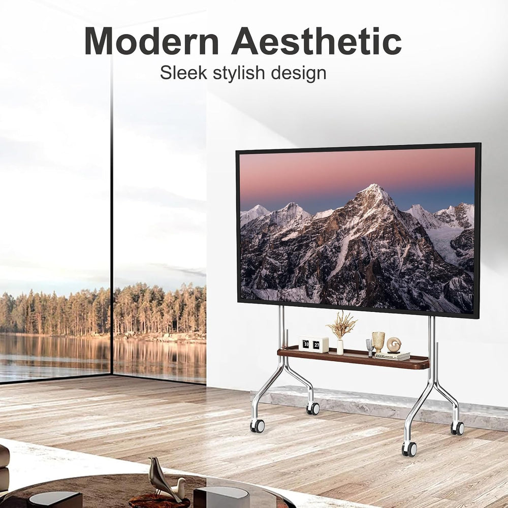 Easel Rolling TV Stand for 32-75" TVs, Stainless Steel TV Cart with Shelf
