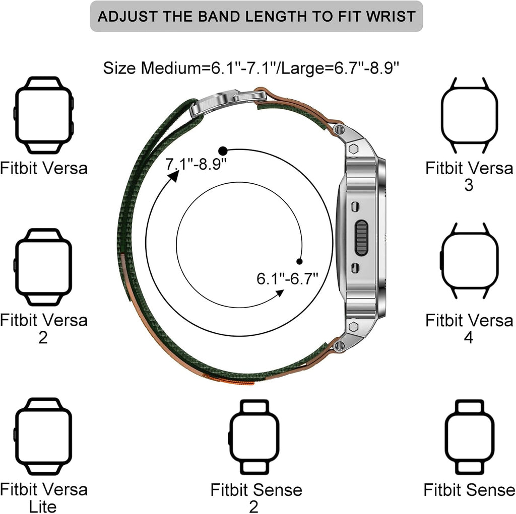MioHHR Nylon Bands with Stainless Steel Case for Fitbit Versa 4 3 2 1 Lite