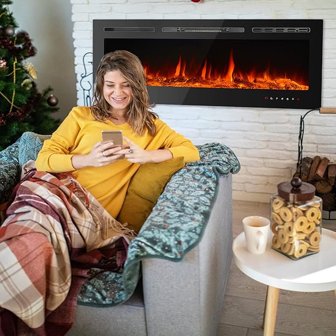 CharaVector Electric Fireplaces Recessed Wall Mounted Fireplace Insert 50 Inch