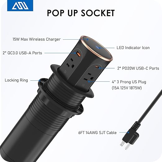 ANNQUAN Motorized Pop Up Countertop Receptacle
