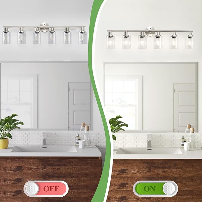 Guliaofo 6-Light Nickel Bathroom Vanity Lights, E26 Modern Bathroom Light