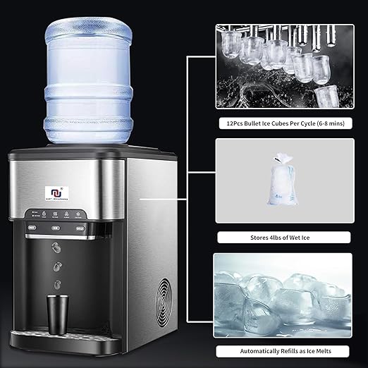NUNET 3-in-1 Portable Ice Maker Water Dispenser Countertop Built-in Ice Machine