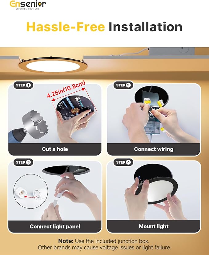 Ensenior 12 Pack 4 Inch LED Recessed Ceiling Light Black, 2700K-5000K 5CCT