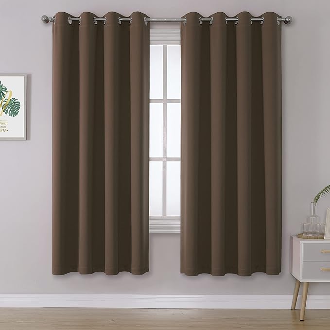 DUALIFE Brown Curtains 72 Inch Length 2 Panels Coffee Color Curtains