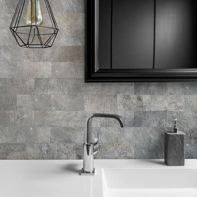 AULIGET 100 Piece Mountain Rock Peel and Stick Backsplash Wall Tiles, Laundry