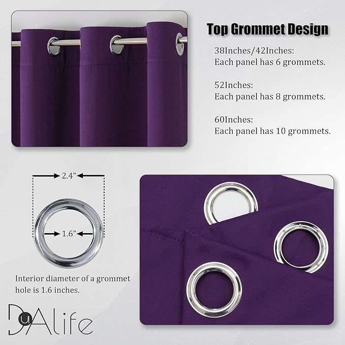 DUALIFE Purple Blackout Curtains 84 Inches Long 2 Panels Grommet Curtains
