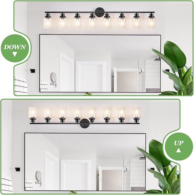 Guliaofo 8-Light Black Vanity Lights, Modern Bathroom Light Fixtures