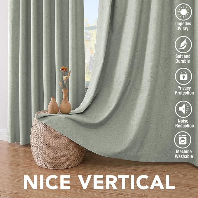 H.VERSAILTEX Linen Blackout Curtains 54 Inches Long 100% Absolutely Blackout