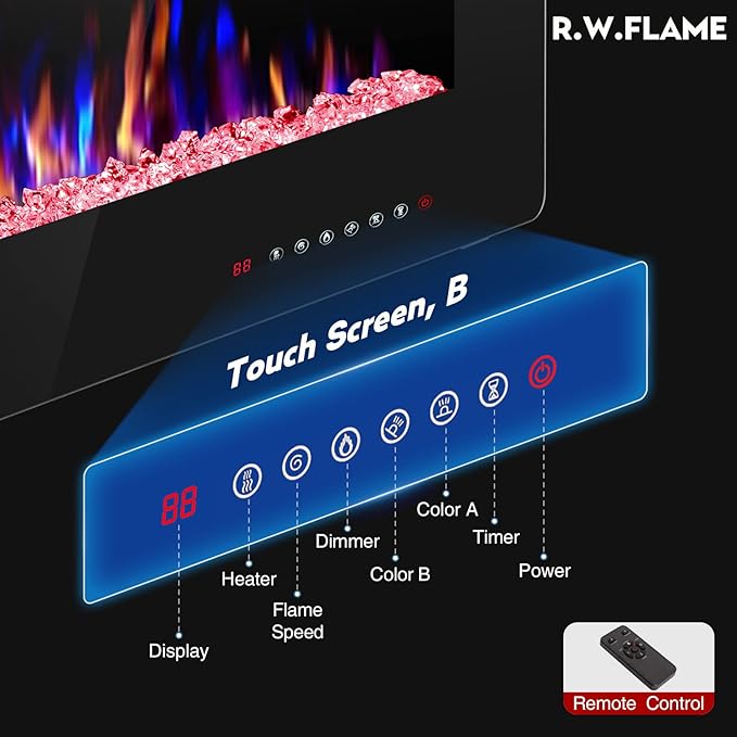 R.W.FLAME 68 inch Recessed and Wall Mounted Electric Fireplace, Ultra Thin and