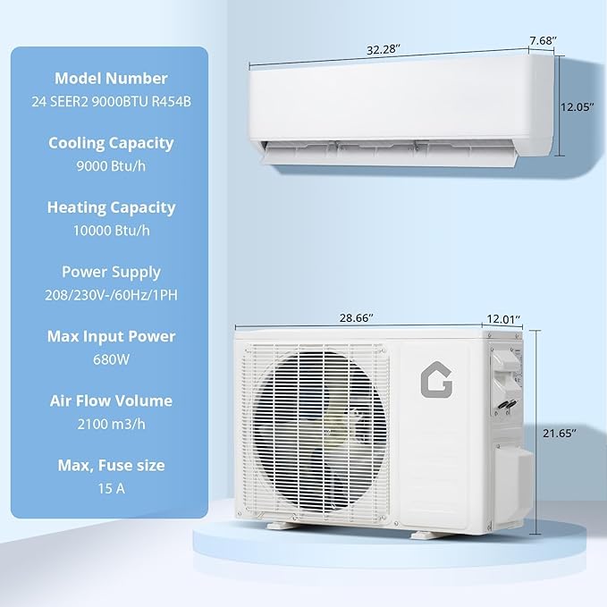 9000 BTU Mini Split Air Conditioner and Heat Pump | 19 SEER2, WiFi & Alexa