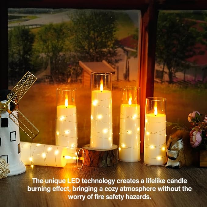 Flameless Candles with Embedded Star String, Suitable (12 Pcs)