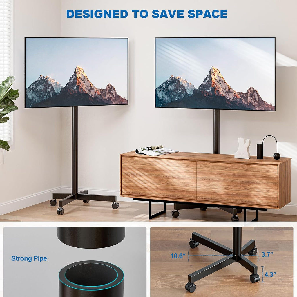 mobile tv cart rolling tv stand for 23-65, side view