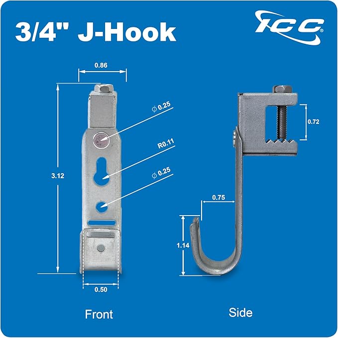 ICC Beam Clamp J Hook 3/4” Without Retainer Clip (25 Pack)