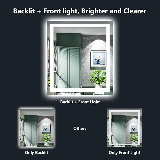 YEELAIT 28x32 Inch LED Bathroom Mirror