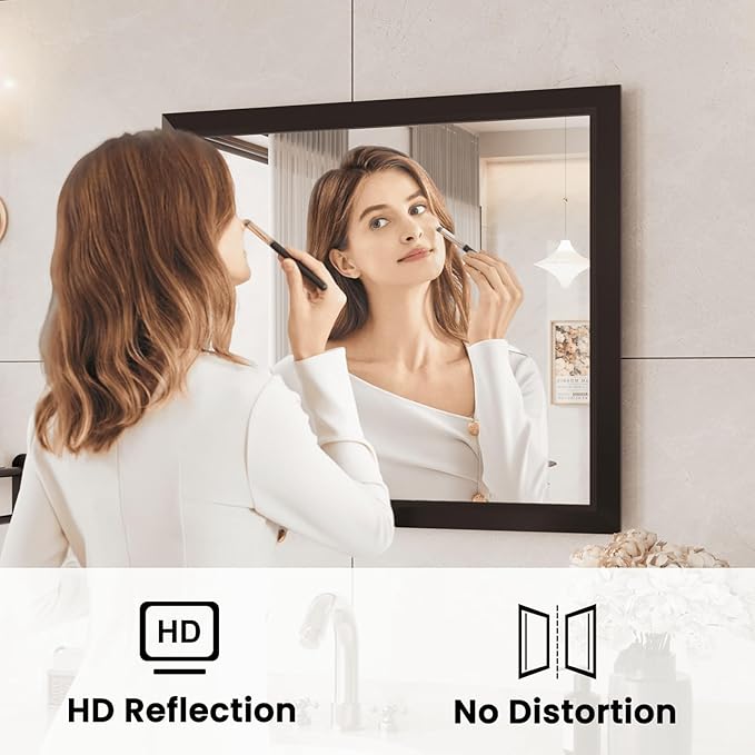 Amorho Bathroom Mirror Black, 28x32 Inch Thick Metal Framed Wall Mirrors