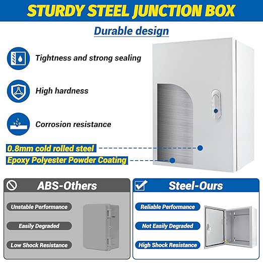 Electrical Box 16 x 12 x 8'' Steel Electrical Junction Box，NEMA 4X Steel