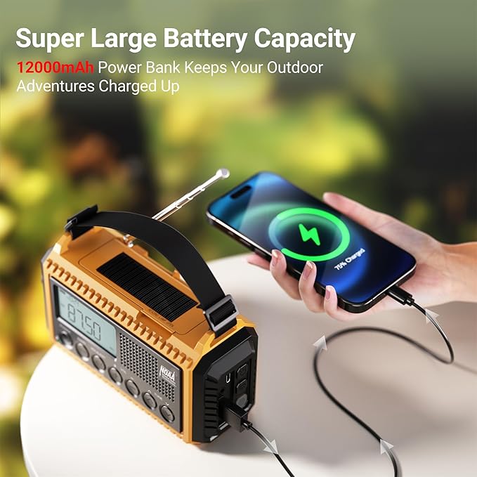 Mesqool 12000 Emergency Radio, Auto Digital Weather Radio NOAA/AM/FM/SW Battery