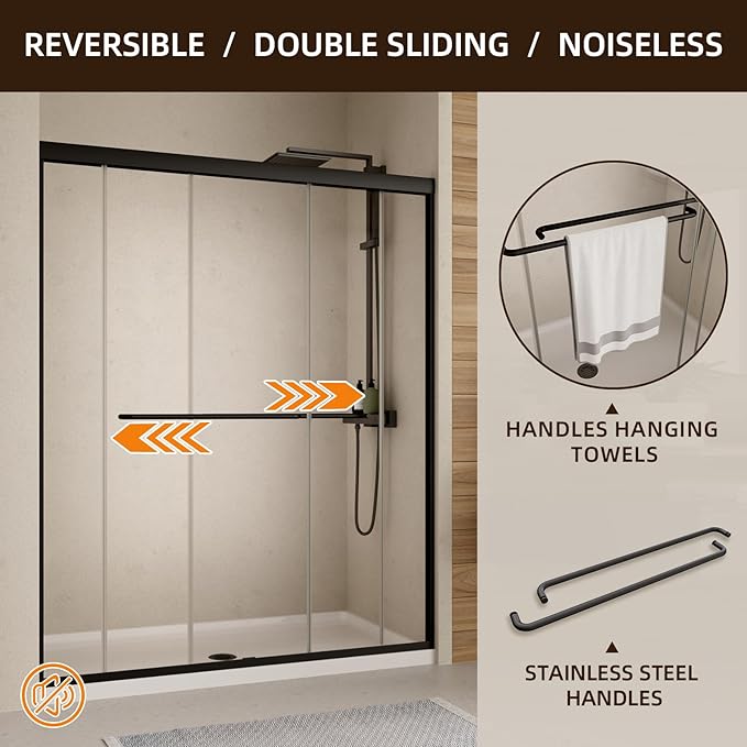 Shower Door, Royal Guard 44-48" W x 70" H Semi-Frameless Double Sliding Glass