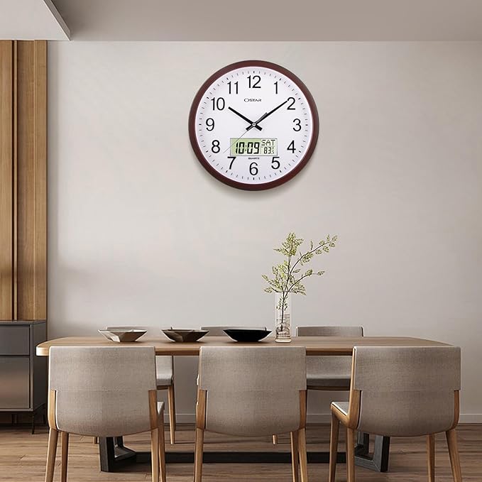 OSTAR 14" Large Analog Digital Display Wall Clock Silent Non-Ticking, Day of